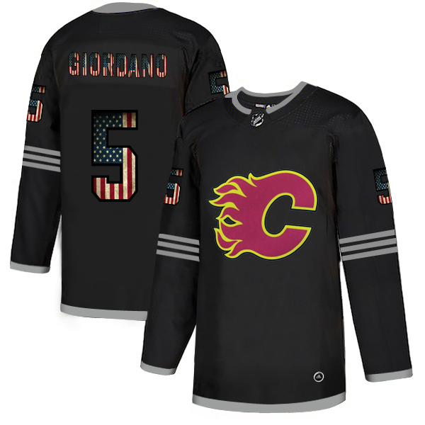 Calgary Flames #5 Mark Giordano Adidas Men Black USA Flag Limited NHL Jersey